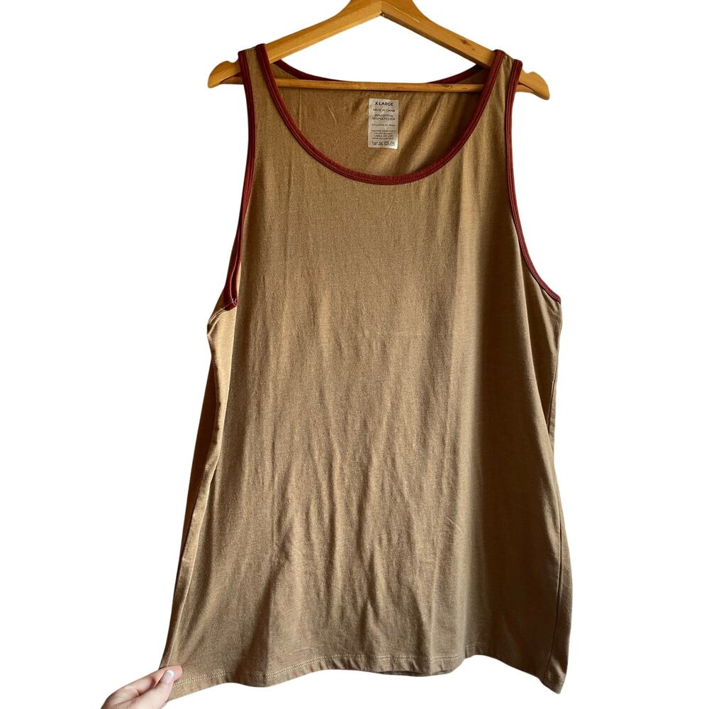 Men’s Cotton Muscle Tank Khaki + Brick Red Activewear Shirt XL